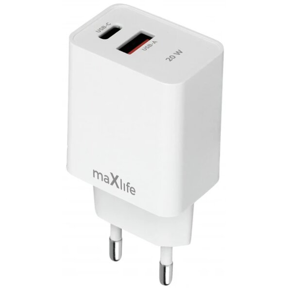 Incarcator Retea MaXlife MXTC-13-20AC, 20W, 3A, 1 x USB-A - 1 x USB-C, Alb 