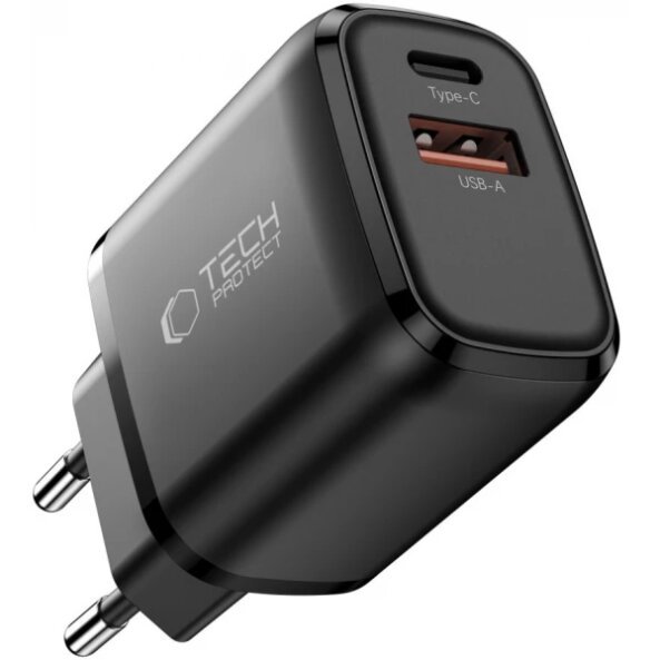 Incarcator Retea Tech-Protect NCA45W, 45W, 3A, 1 x USB-A - 1 x USB-C, Negru 