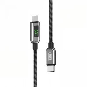 Cablu Date si Incarcare USB-C - USB-C XO Design NB-Q203B Display, 60W, 1m, Negru 