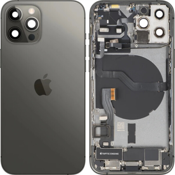 Capac Baterie Apple iPhone 12 Pro, Cu Carcasa Mijloc, Full Parts, Gri (Graphite), Swap 