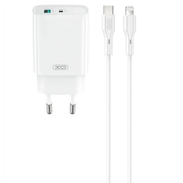 Incarcator Retea Cu Cablu Lightning XO Design CE30, 30W, 3A, 1 x USB-A - 1 x USB-C, Alb 