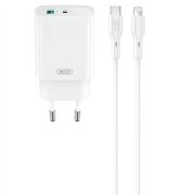 Incarcator Retea Cu Cablu Lightning XO Design CE30, 30W, 3A, 1 x USB-A - 1 x USB-C, Alb 