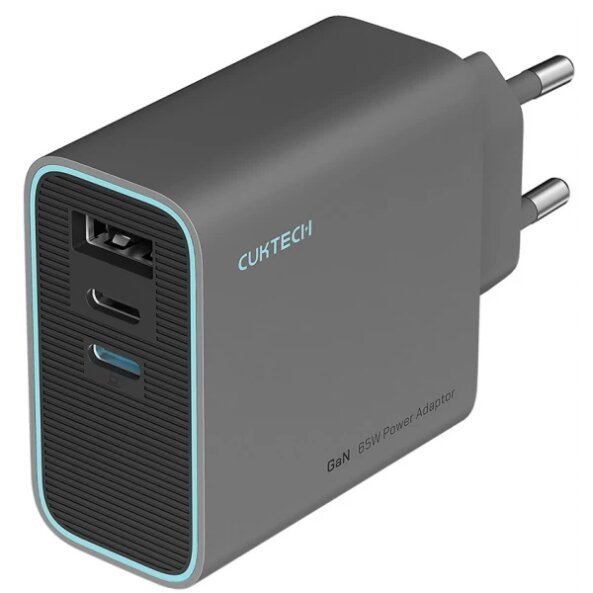 Incarcator Retea Cuktech, 65W, 3A, 1 x USB-A - 2 x USB-C, Gri CUKAD653EUGR 