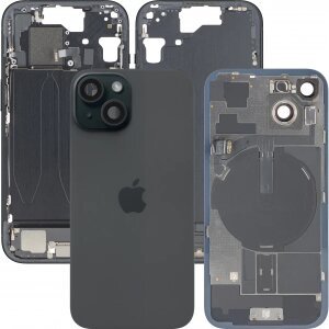 Capac Baterie Apple iPhone 15, Cu Carcasa Mijloc, Full Parts, Negru, Swap