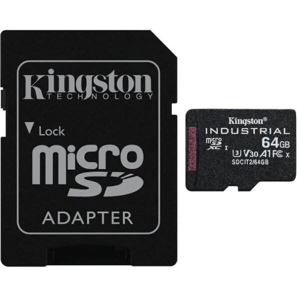 Card Memorie microSDXC Kingston Industrial, 64Gb, Clasa 10 / UHS-1 U3, Cu Adaptor SDCIT2/64GB 