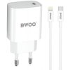 Incarcator Retea Cu Cablu Lightning BWOO CDA159, 20W, 3A, 1 x USB-C, Alb 