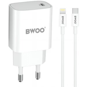 Incarcator Retea Cu Cablu Lightning BWOO CDA159, 20W, 3A, 1 x USB-C, Alb 