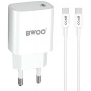 Incarcator Retea Cu Cablu USB-C BWOO CDA159, 20W, 3A, 1 x USB-C, Alb 