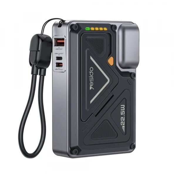Baterie Externa Yesido YP89, 10000mAh, 22.5W, QC + PD + FQI, 1 x Lightning - 1 x QI - 1 x USB-A - 1 x USB-C, Gri