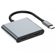 Hub USB-C Tech-Protect HB08, 1 x USB-A - 1 x USB-C - 2 x HDMI, Gri 