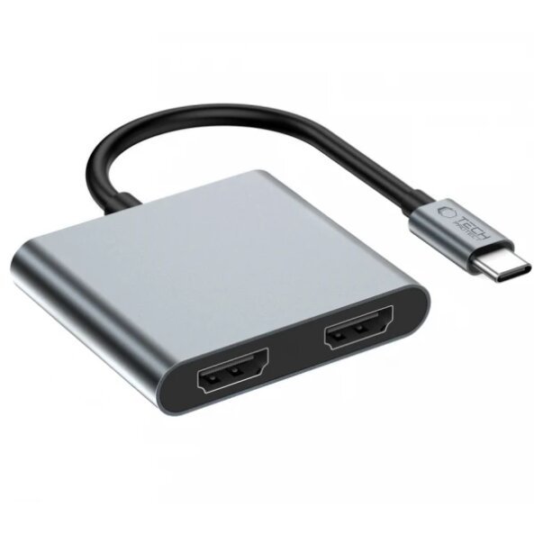 Hub USB-C Tech-Protect HB08, 1 x USB-A - 1 x USB-C - 2 x HDMI, Gri 