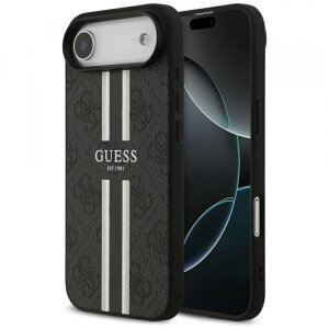 Husa MagSafe pentru Apple iPhone 17 Air, Guess, 4G Printed Stripes, Neagra