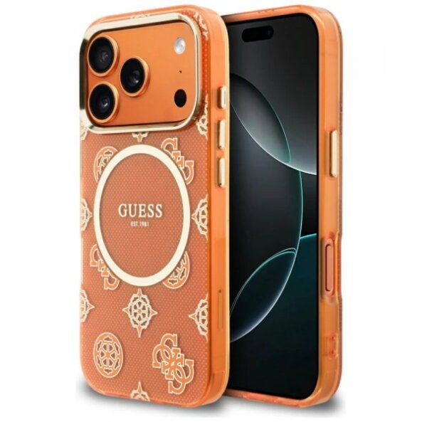 Husa MagSafe pentru Apple iPhone 17 Pro Max, Guess, IML Peony Dot, Portocalie