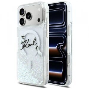 Husa MagSafe pentru Apple iPhone 17 Pro Max, Karl Lagerfeld, Glitter Karl Script Logo, Transparenta