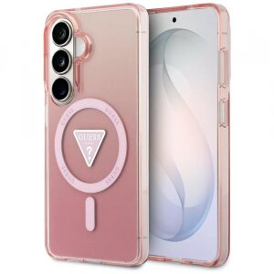 Husa MagSafe pentru Samsung Galaxy S26 S942, Guess, IML Gradient Triangle Logo, Roz