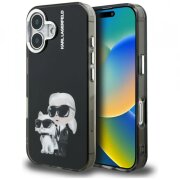 Husa pentru Apple iPhone 16, Karl Lagerfeld, IML Aquarelle Logo Karl &amp; Choupette, Neagra