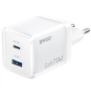 Incarcator Retea BWOO CDA224, 70W, 3.25A, 1 x USB-A - 1 x USB-C, Alb 