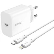 Incarcator Retea Cu Cablu Lightning BWOO CDA233, 20W, 3A, 1 x USB-C, Alb 