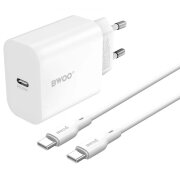 Incarcator Retea Cu Cablu USB-C BWOO CDA233, 20W, 3A, 1 x USB-C, Alb 