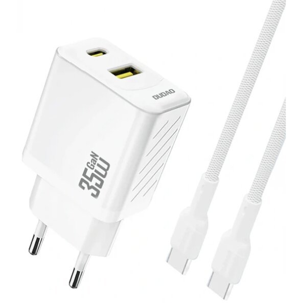 Incarcator Retea Cu Cablu USB-C Dudao A27Max, 35W, 1 x USB-A - 1 x USB-C, Alb 