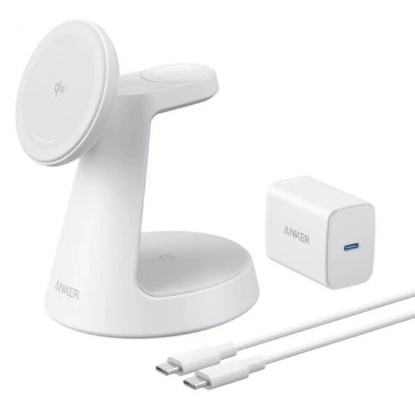 Incarcator Retea Wireless Anker MagGo 3in1, 15W, 1.67A, Alb B25M4G21 